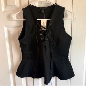 Forever 21 black lace up peplum tank